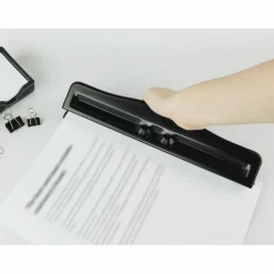 Business Source 3-Hole Adjustable Paper Punch - 3 Punch Head(s) - 11 Sheet Capacity - 1/4" Punch Size - Round Shape - Black