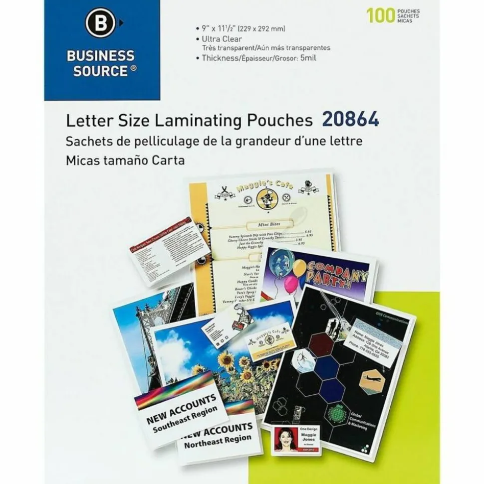Business Source Laminating Pouches, Letter Size, 5 Mil Thickness, Clear, Box Of 100