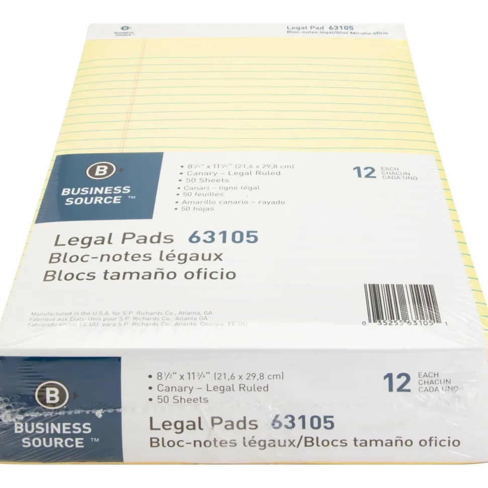 Business Source Micro-Perforated Legal Ruled Pads - 50 Sheets - 0.34" Ruled - 16 lb Basis Weight - 8 1/2"x11 3/4" Sheet Size - 63105