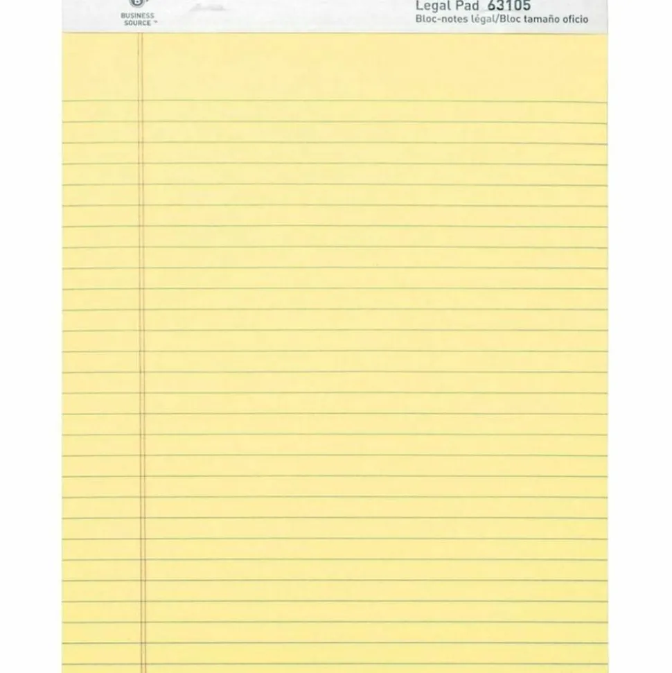 Business Source Micro-Perforated Legal Ruled Pads - 50 Sheets - 0.34" Ruled - 16 lb Basis Weight - 8 1/2"x11 3/4" Sheet Size - 63105