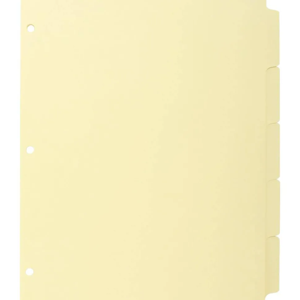 Business Source Mylar-reinforced Plain Tab Indexes - 5 Write-on Tab(s) - 8.5" Dividerx 11" Divider - Letter - 3 Hole Punched - Canary Tab(s) - 36/Box