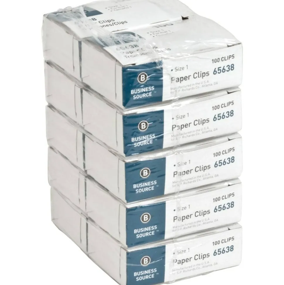 Business Source Paper Clips - No. 1 - 1000 / Pack - Silver - Steel