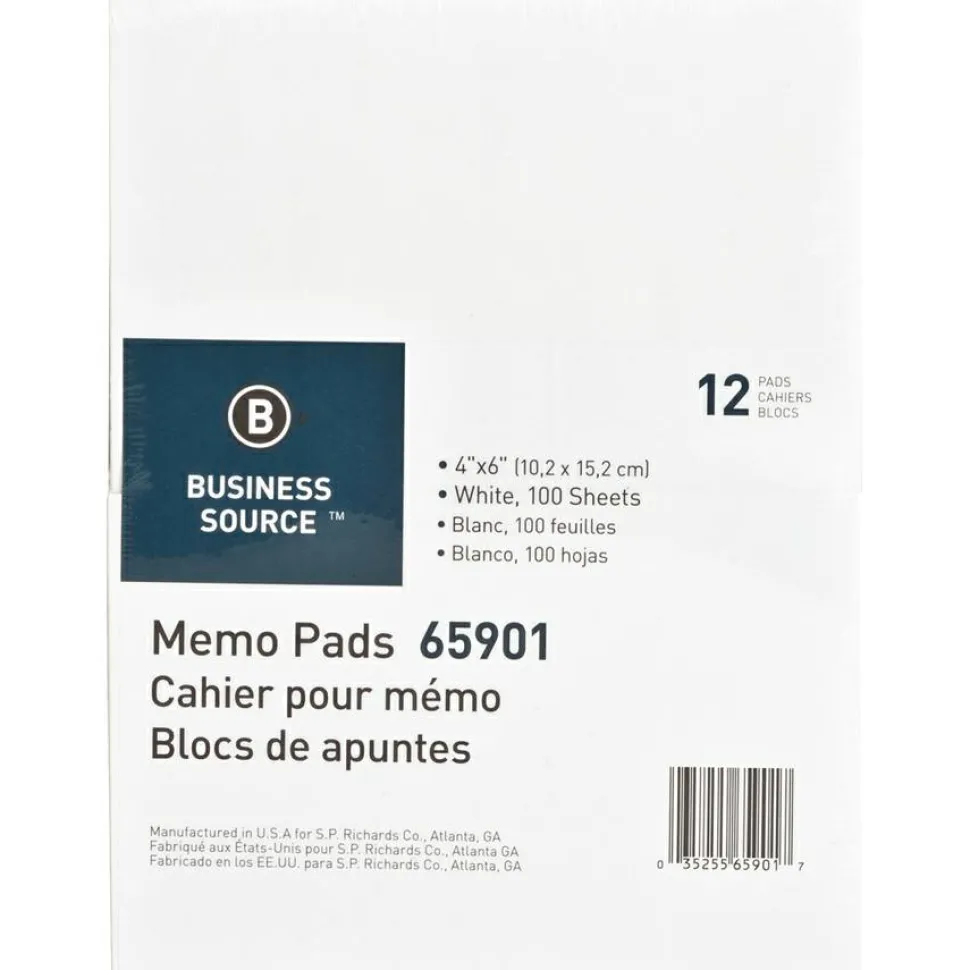 Business Source Plain Memo Pads - 100 Sheets - Plain - Glued - Unruled Front Ruling - 15 lb Basis Weight - 65901