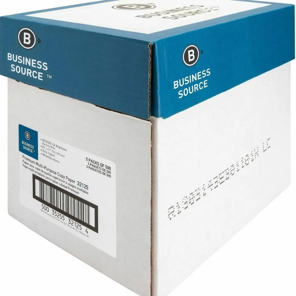 Business Source Premium Multi-Use Printer & Copy Paper, Letter (8.5" x 11"), 2500 Sheets Per Case, 20 Lb, 92 Brightness