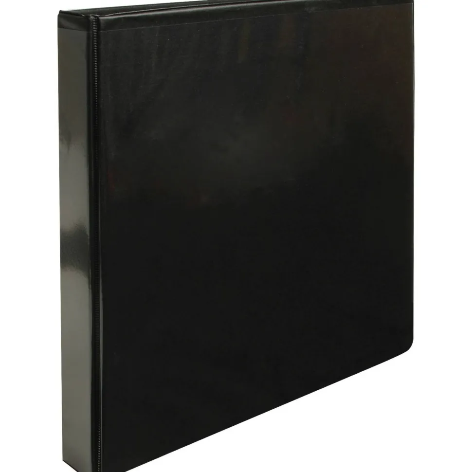 Business Source Round Ring View Binder, 1" Rings, Black
