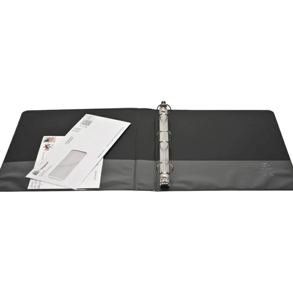 Business Source Round Ring View Binder, 1" Rings, Black