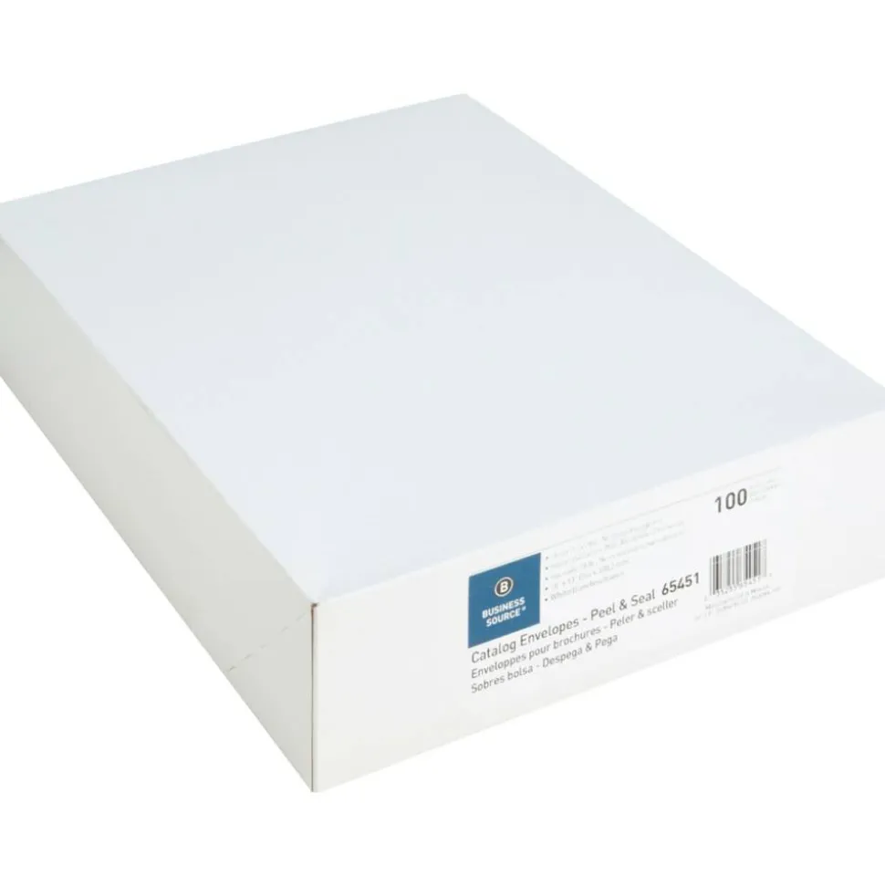 Business Source Self Sealing Catalog Envelopes - Catalog - 10" Width x 13" Length - 28 lb - Peel & Seal - White - Wove - 100 / Box
