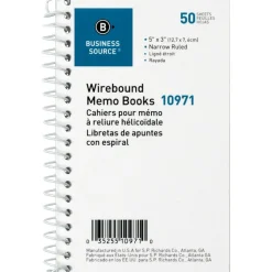 Business Source Side Wirebound Ruled Memo Book - 50 Sheet(s) - Wire Bound - 3
