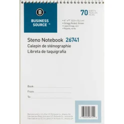 Business Source Steno Notebook - 70 Sheets - Wire Bound - Gregg Ruled Margin - 15 lb Basis Weight - 6