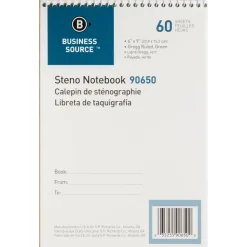 Business Source Steno Notebook - 60 Sheets - Wire Bound - Gregg Ruled Margin - 15 lb Basis Weight - 6