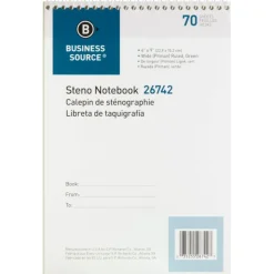 Business Source Steno Notebook - 70 Sheets - Wire Bound - Pitman Ruled Margin - 6" x 9" Sheet Size - Green Paper - Stiff-back - 1 Each