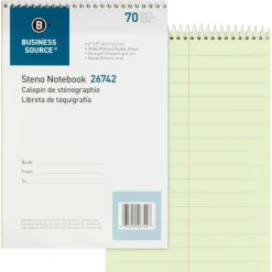 Business Source Steno Notebook - 70 Sheets - Wire Bound - Pitman Ruled Margin - 6" x 9" Sheet Size - Green Paper - Stiff-back - 1 Each