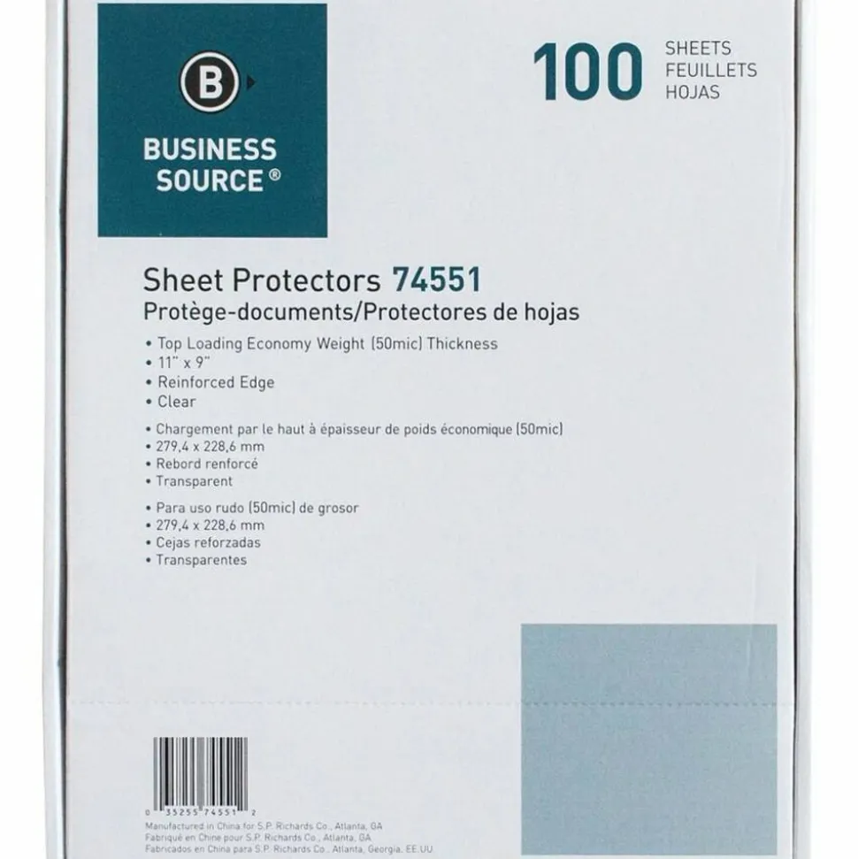 Business Source Top-Loading Poly Sheet Protectors - 11"x9"x 1.9 mil Thickness - 74551 - 100/Pack