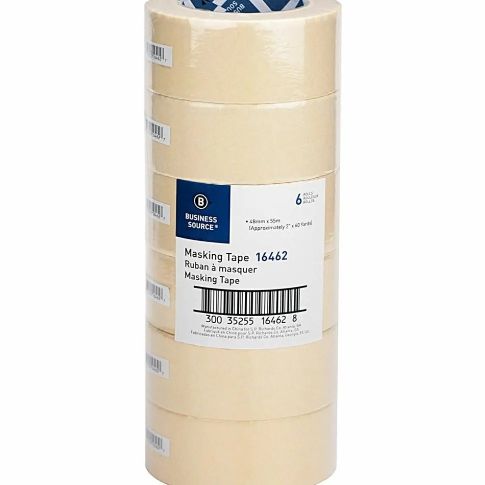 Business Source Utility-purpose Masking Tape - 60 yd x 2"- 3" Core - Tan - Crepe Paper Backing - - 16462PK
