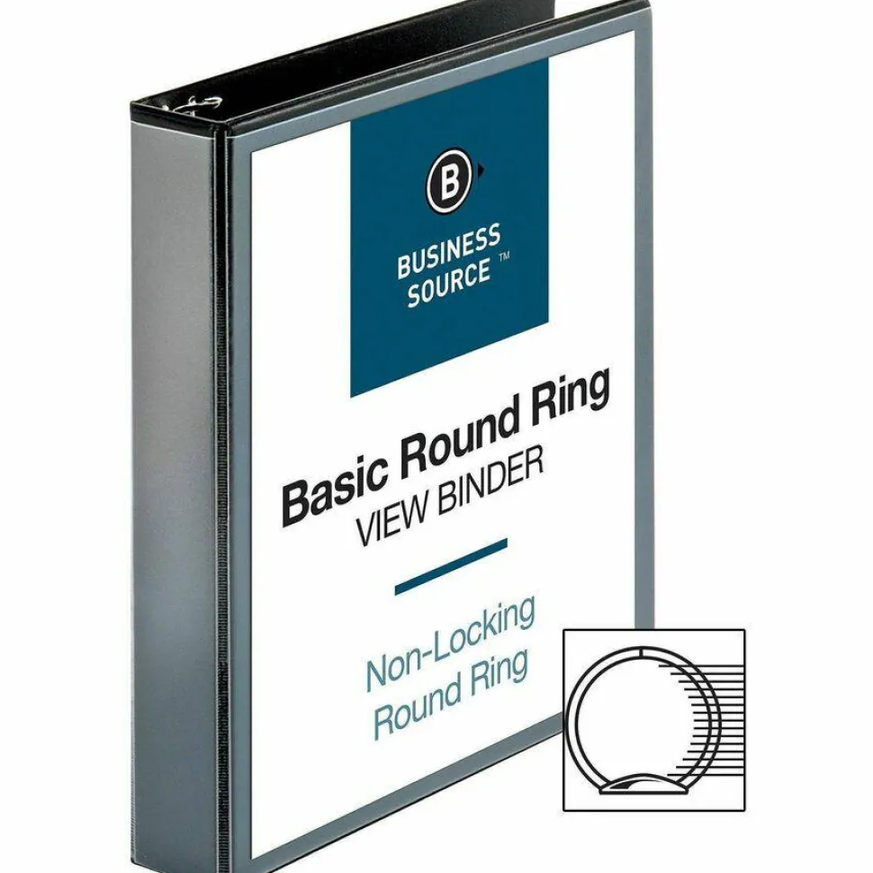 Business Source View 3-Ring Binder, 1 1/2" Round Rings, Black