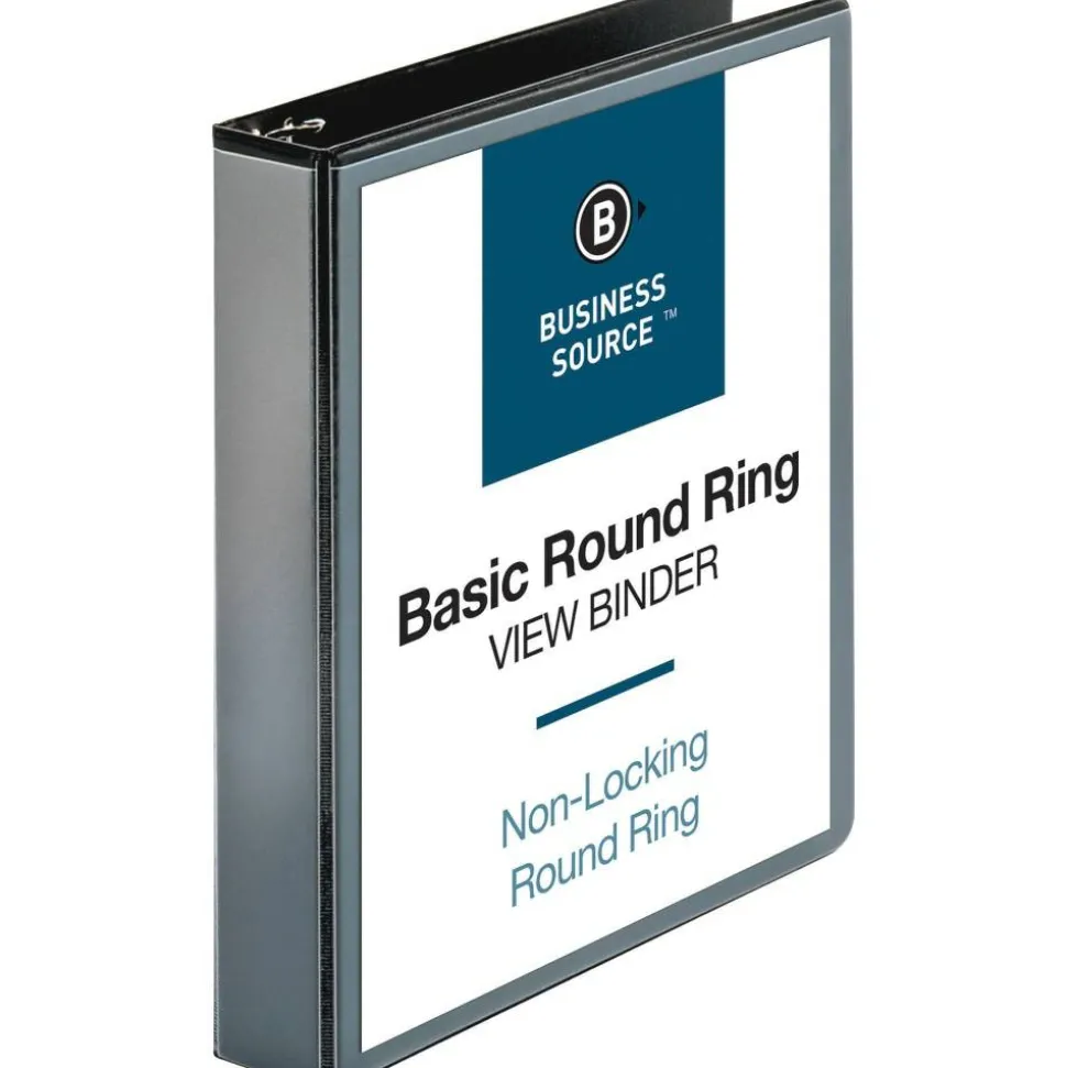 Business Source View 3-Ring Binder, 1 1/2" Round Rings, Black