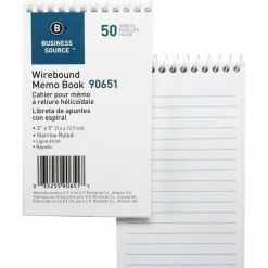 Business Source Wirebound Memo Books, 5" x 3", 50 Sheets, White, Pack Of 12