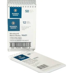 Business Source Wirebound Memo Books, 5" x 3", 50 Sheets, White, Pack Of 12