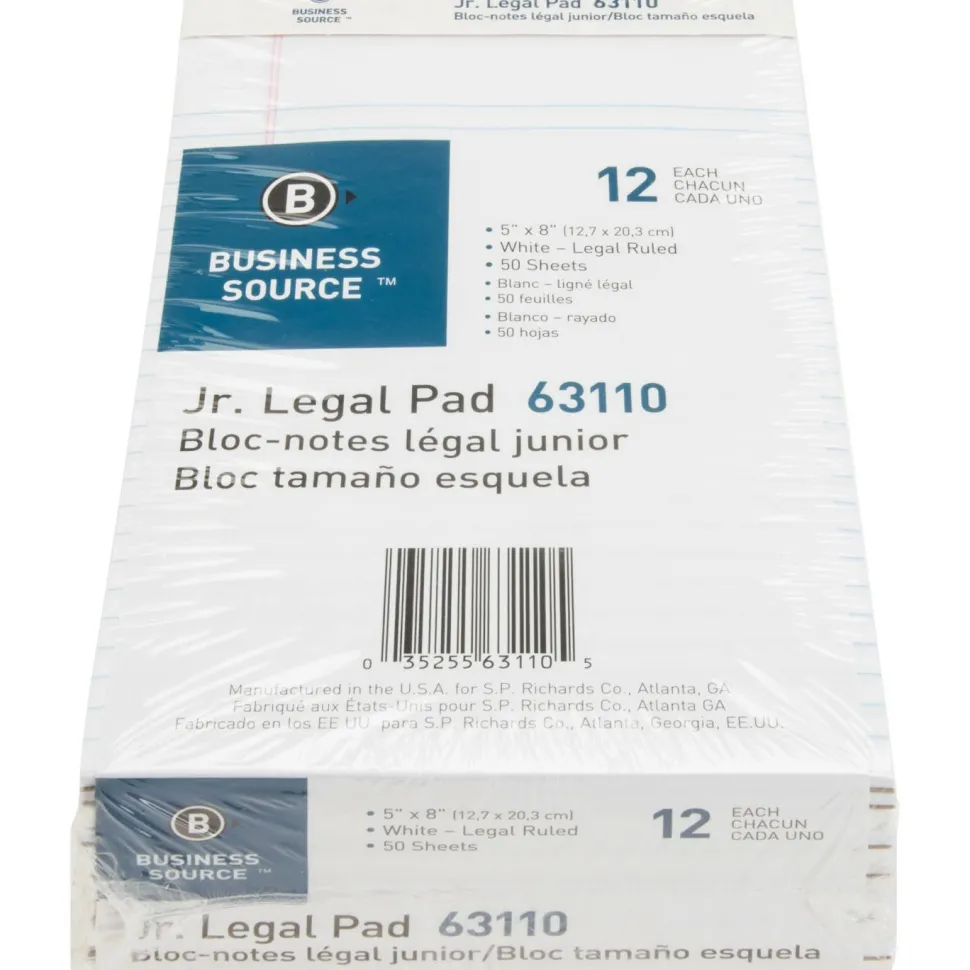 Business Source Writing Pads - 50 Sheets - 0.28" Ruled - 16 lb Basis Weight - Jr.Legal - 8"x5" Sheet Size - 63110