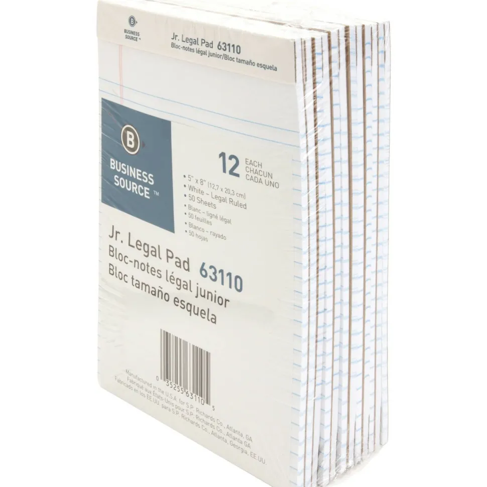 Business Source Writing Pads - 50 Sheets - 0.28" Ruled - 16 lb Basis Weight - Jr.Legal - 8"x5" Sheet Size - 63110