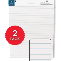 Business Source 25"x30" Lined Self-stick Easel Pads - 30 Sheets - 25" x 30" Sheet Size - White Paper - Cardboard Cover - Self-stick - 2 / Carton