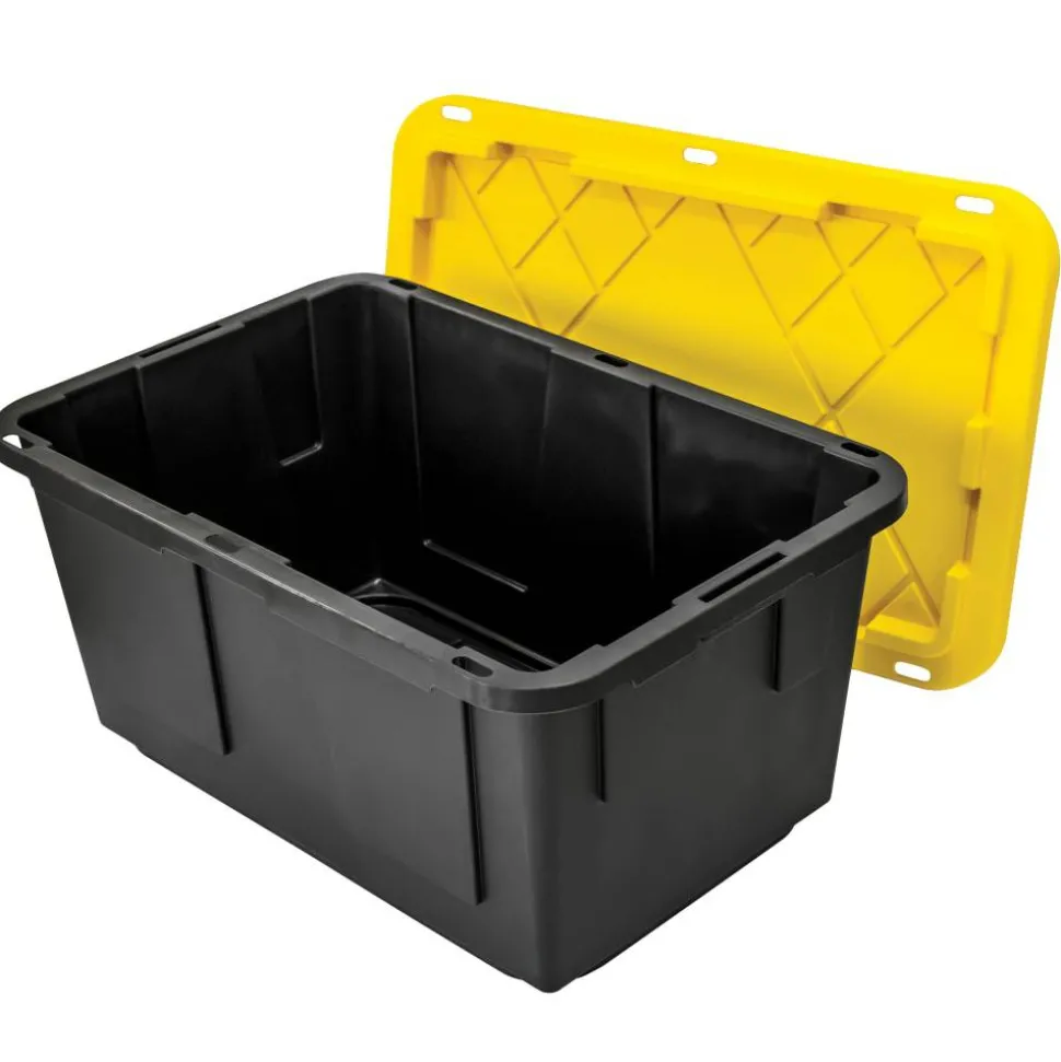 by GreenMade Professional Storage Tote With Handles/Snap Lid, 27 Gallon, 30-1/10" x 20-1/4" x 14-3/4", Black/Yellow, Pack Of 4