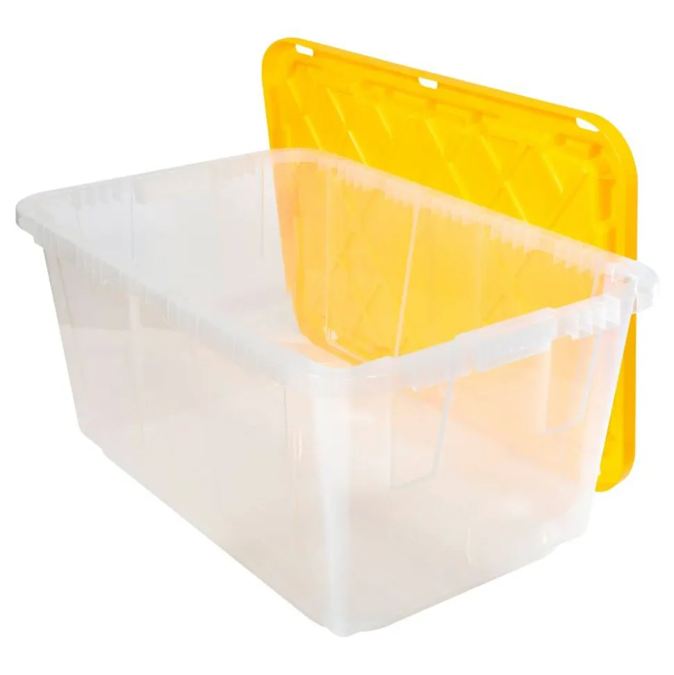 by GreenMade Professional Storage Totes, 27 Gallon, 30-1/10"x20-1/4"x14-3/4", Clear/Yellow, Pack Of 4 Totes - 761707