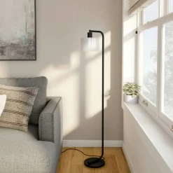 Cadmus 57" Tall Floor Lamp with Glass Shade in Blackened Bronze/White