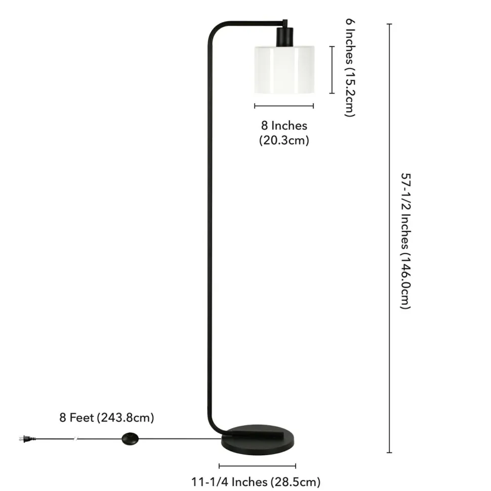 Cadmus 57" Tall Floor Lamp with Glass Shade in Blackened Bronze/White
