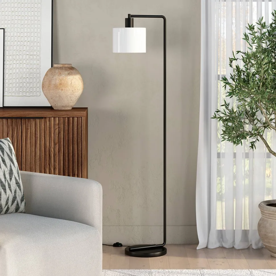 Cadmus 57" Tall Floor Lamp with Glass Shade in Blackened Bronze/White