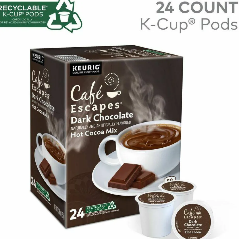 Cafe Escapes Caf Escapes Dark Chocolate Hot Cocoa Single Serve K Cup , Box Of 24