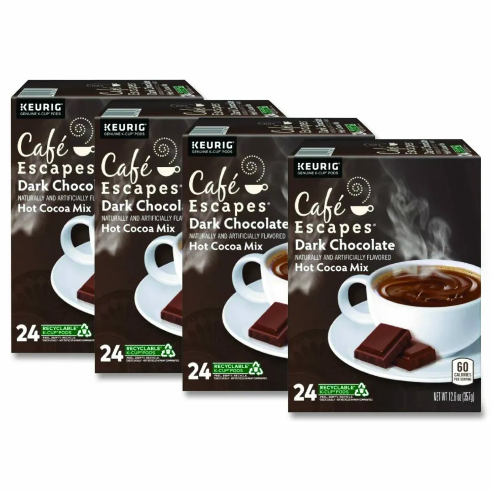 Café Escapes Dark Chocolate Hot Cocoa K-Cups, 24/Box, 4 Box/Carton