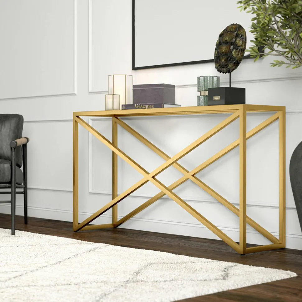 Calix 55" Wide Rectangular Console Table in Brass