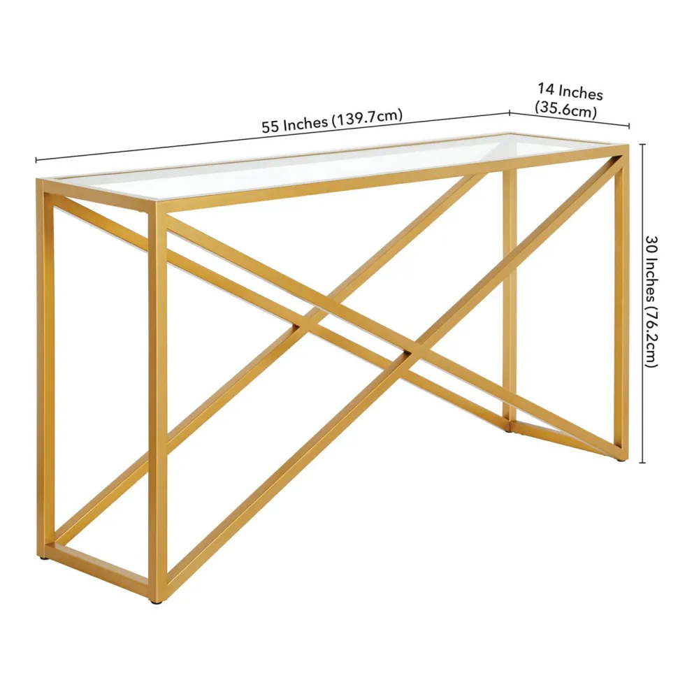 Calix 55" Wide Rectangular Console Table in Brass