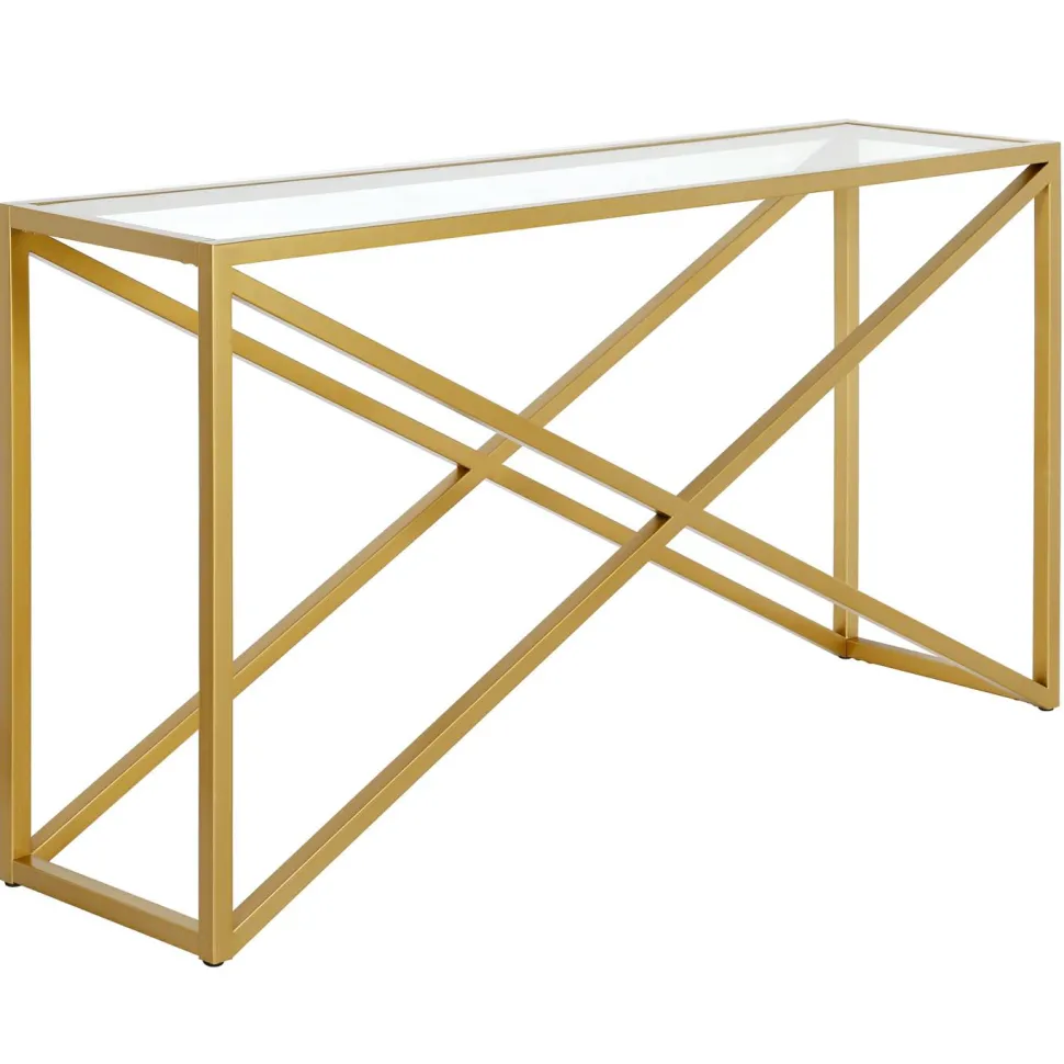 Calix 55" Wide Rectangular Console Table in Brass