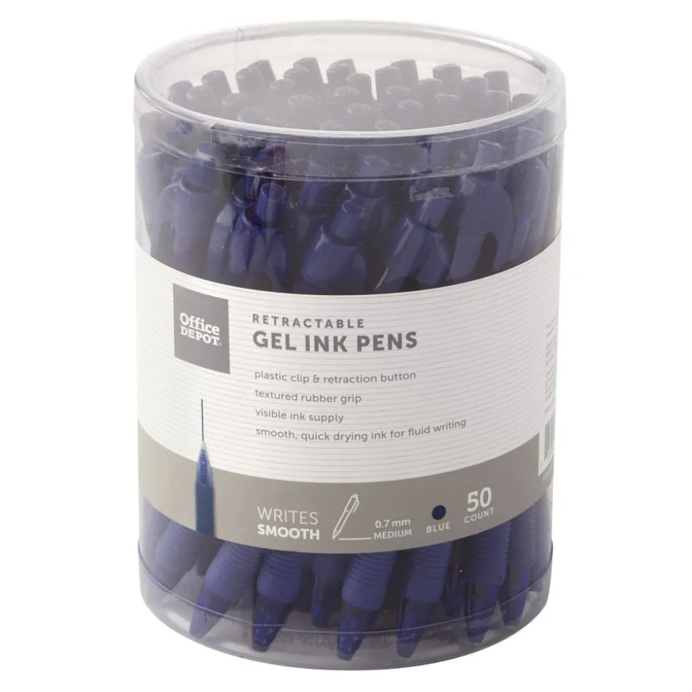 Callisto Retractable Gel Ink Pens, Medium Point, 0.7 mm, Blue Barrels, Blue Ink, Pack Of 50 Pens