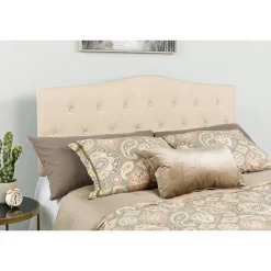 Cambridge Tufted Upholstered Full Size Headboard in Beige Fabric