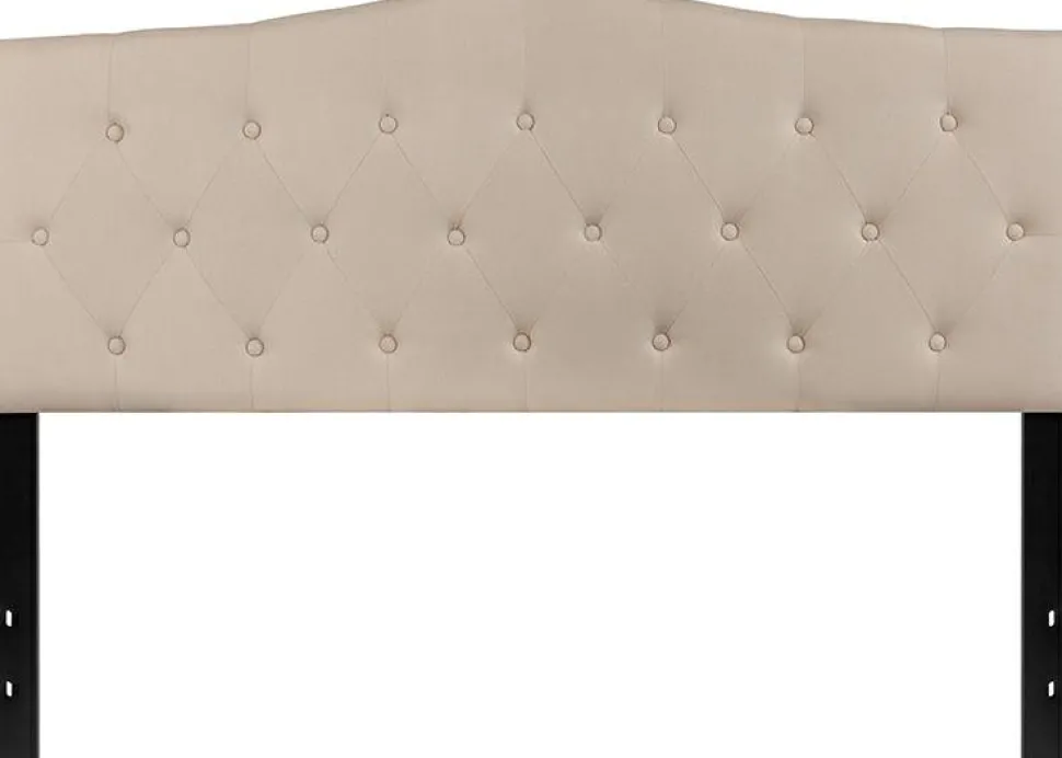 Cambridge Tufted Upholstered Queen Size Headboard in Beige Fabric
