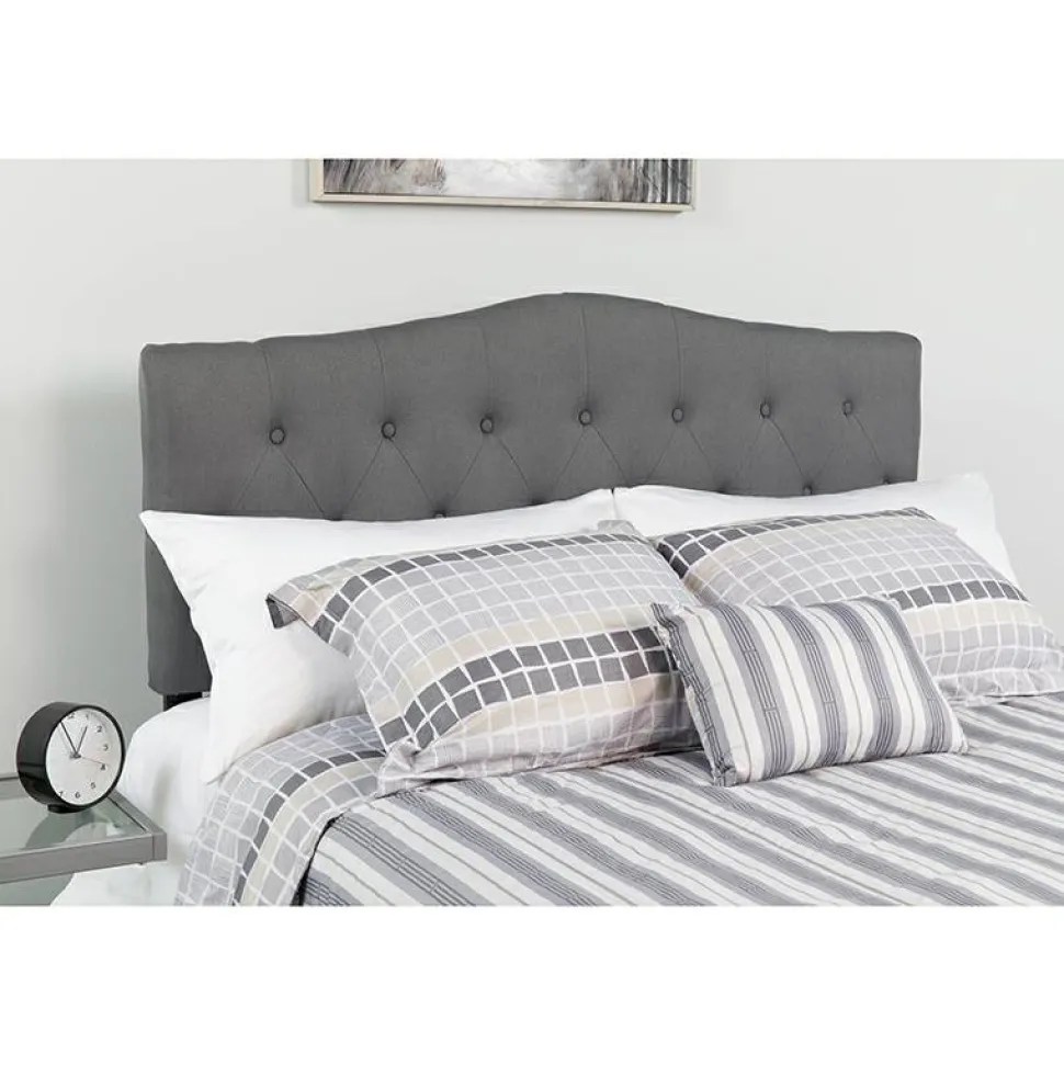 Cambridge Tufted Upholstered King Size Headboard in Dark Gray Fabric