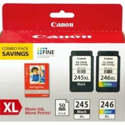 Canon PG-245XL Black/CL-246XL Tri-Color High-Yield Ink Cartridges And Paper, Pack Of 2, 8278B005