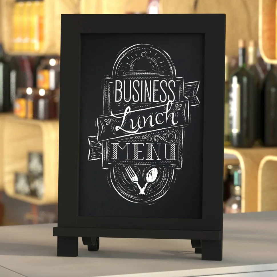 Canterbury 9.5" x 14" Black Tabletop Magnetic Chalkboard Sign with Metal Scrolled Legs, Hanging Wall Chalkboard, Countertop Memo Board