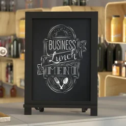 Canterbury 12" x 17" Black Tabletop Magnetic Chalkboard Sign with Metal Scrolled Legs, Hanging Wall Chalkboard, Countertop Memo Board