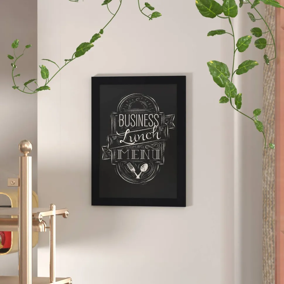Canterbury 18" x 24" Black Wall Mount Magnetic Chalkboard Sign with Eraser, Hanging Wall Chalkboard Memo Board for Home, School, or Business