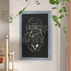 Canterbury 24" x 36" Rustic Blue Wall Mount Magnetic Chalkboard Sign with Eraser, Hanging Wall Chalkboard Memo Board for Home, School, or Business