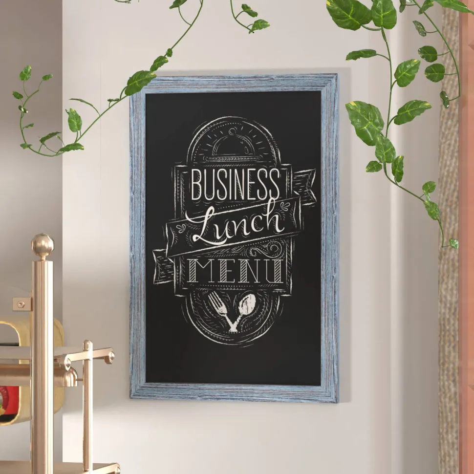 Canterbury 24" x 36" Rustic Blue Wall Mount Magnetic Chalkboard Sign with Eraser, Hanging Wall Chalkboard Memo Board for Home, School, or Business