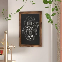 Canterbury 20" x 30" Torched Wood Wall Mount Magnetic Chalkboard Sign with Eraser, Hanging Wall Chalkboard Memo Board for Home, School, or Business