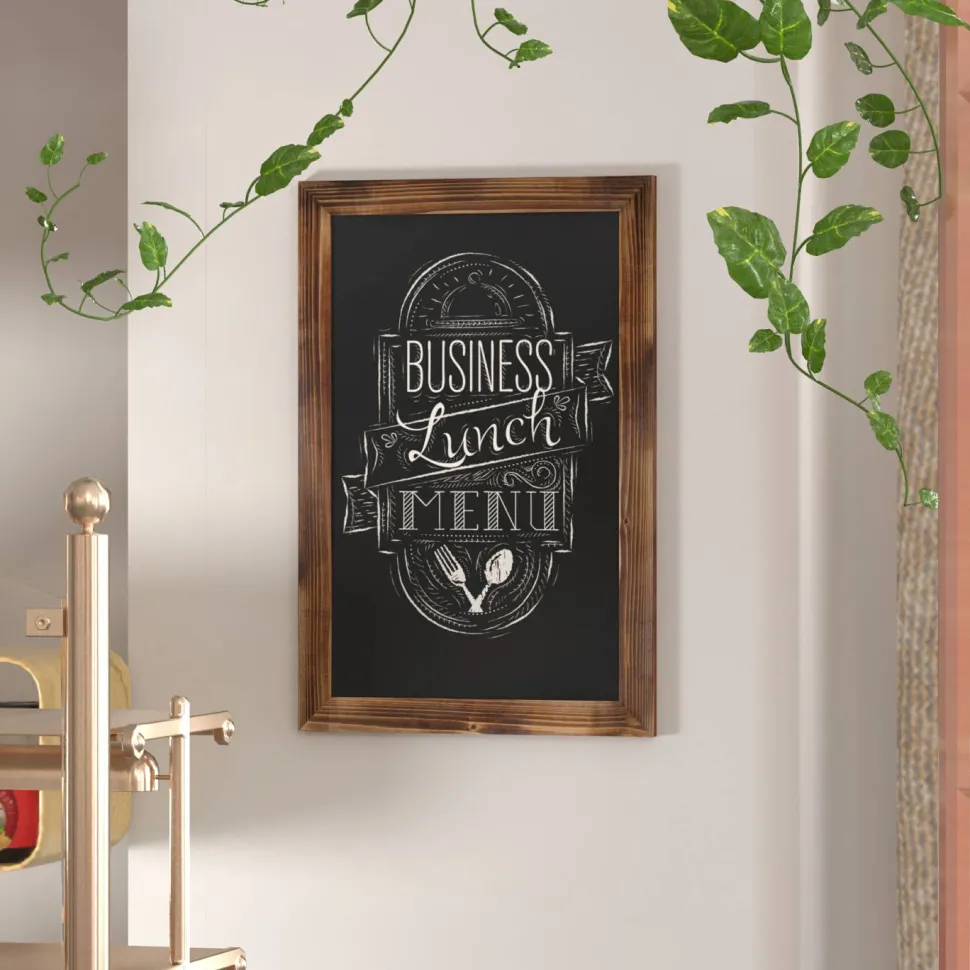 Canterbury 20" x 30" Torched Wood Wall Mount Magnetic Chalkboard Sign with Eraser, Hanging Wall Chalkboard Memo Board for Home, School, or Business