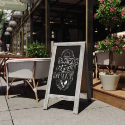 Canterbury 40" x 20" Vintage Wooden A-Frame Magnetic Indoor/Outdoor Chalkboard Sign, Freestanding Double Sided Extra Large Message Board, Graywash