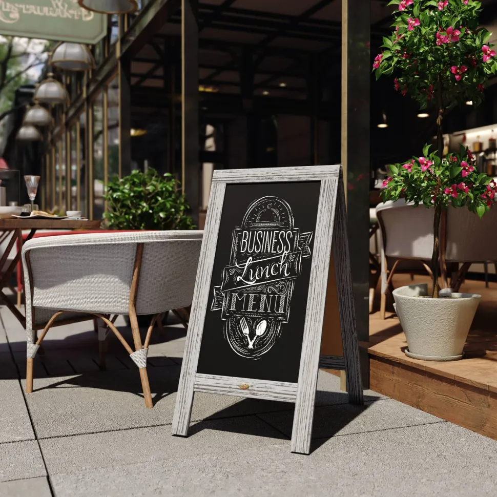 Canterbury 40" x 20" Vintage Wooden A-Frame Magnetic Indoor/Outdoor Chalkboard Sign, Freestanding Double Sided Extra Large Message Board, Graywash