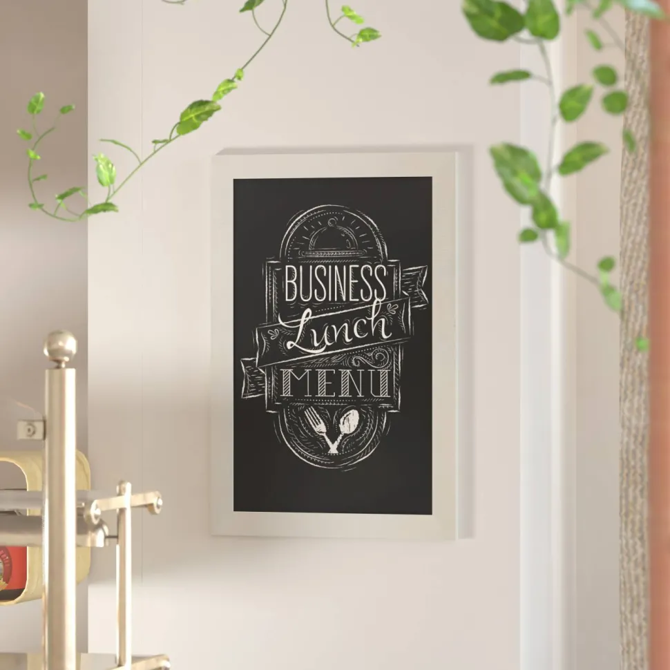 Canterbury 20" x 30" White Wall Mount Magnetic Chalkboard Sign with Eraser, Hanging Wall Chalkboard Memo Board for Home, School, or Business